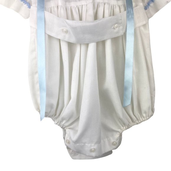 Vintage Linen Embroidery Baptism Onesie White and Light Blue 0-3 months - Picture 9 of 10